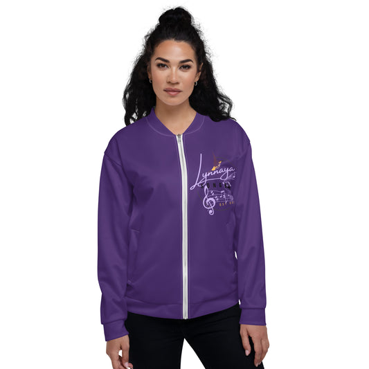 Unisex Bomber Jacket-Lynnaya-Songbird-Dark-Purple